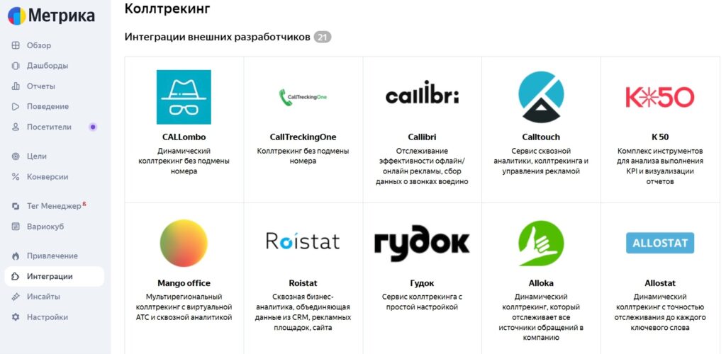 интеграция Метрики с системами коллтрекинга